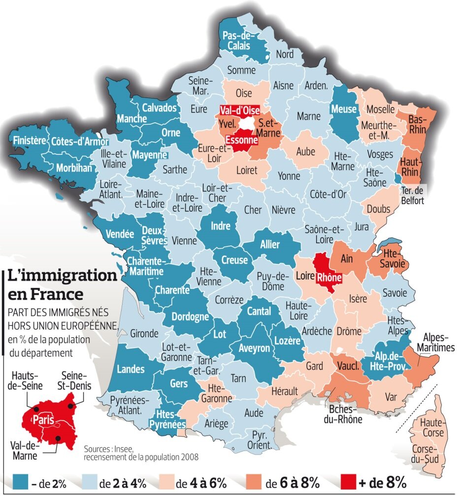 Carte de l'immigration par département en France